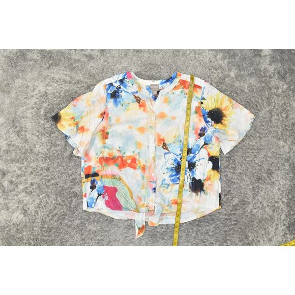 Chico's Size 3 Multicolor Polyester V Neck Button-Up Top Short Sleeve Tie Dye - Picture 7 of 7